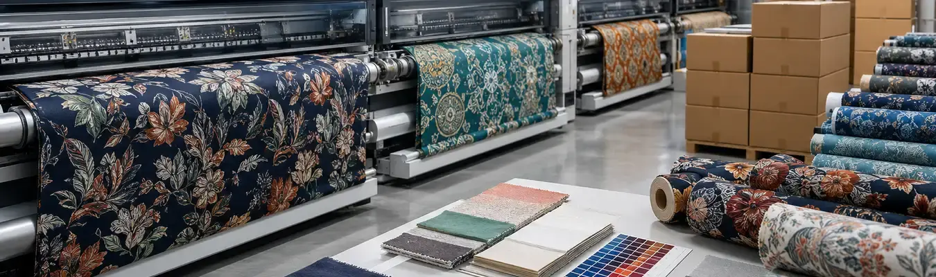 Bulk floral fabric printing in a textile production facility